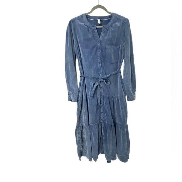 Anthropologie Pilcro Marta Blue Tiered Corduroy Midi  Dress | M - Picture 7 of 13